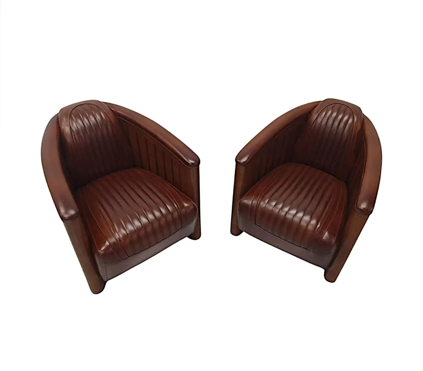 Handcrafted Art Deco Leather & Cherrywood Club Armchair