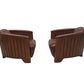 Art Deco Style Handmade Leather and Cherrywood Club Armchair