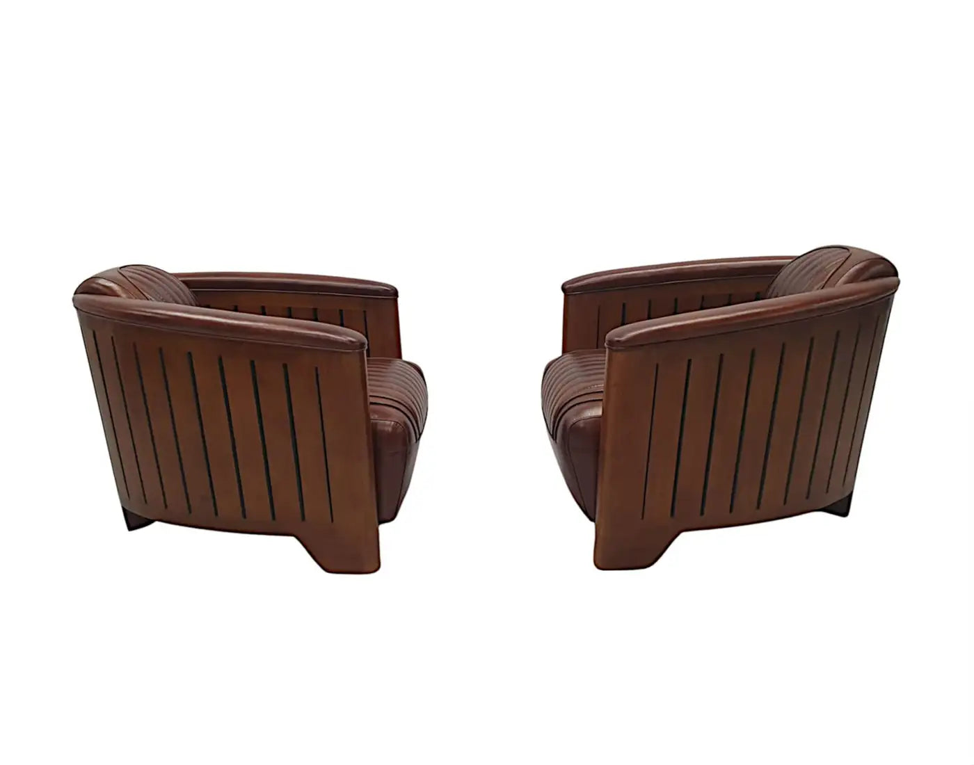 Art Deco Style Handmade Leather and Cherrywood Club Armchair