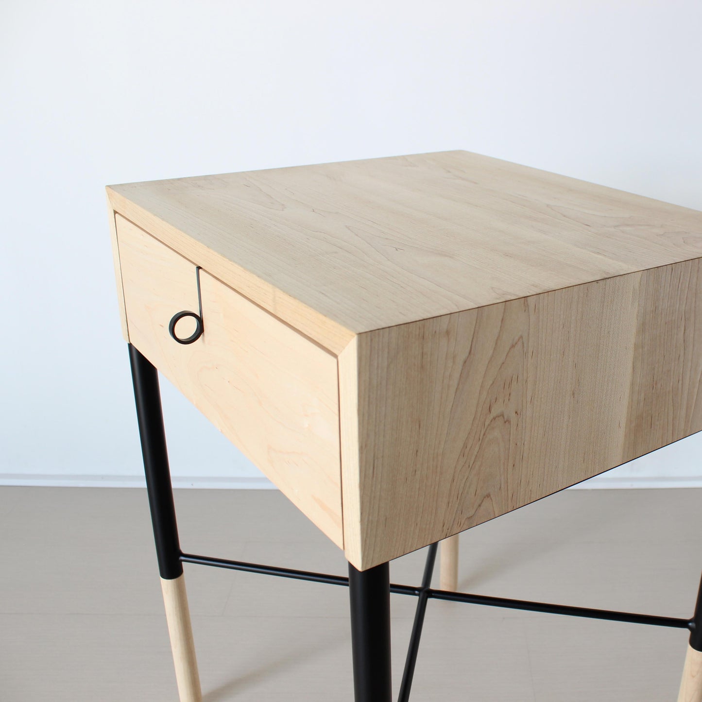 Phillip Walnut Nightstand – Solid Wood with Blackened Steel Accents