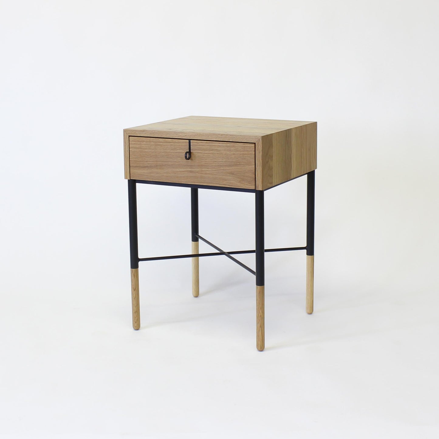Phillip Walnut Nightstand – Solid Wood with Blackened Steel Accents