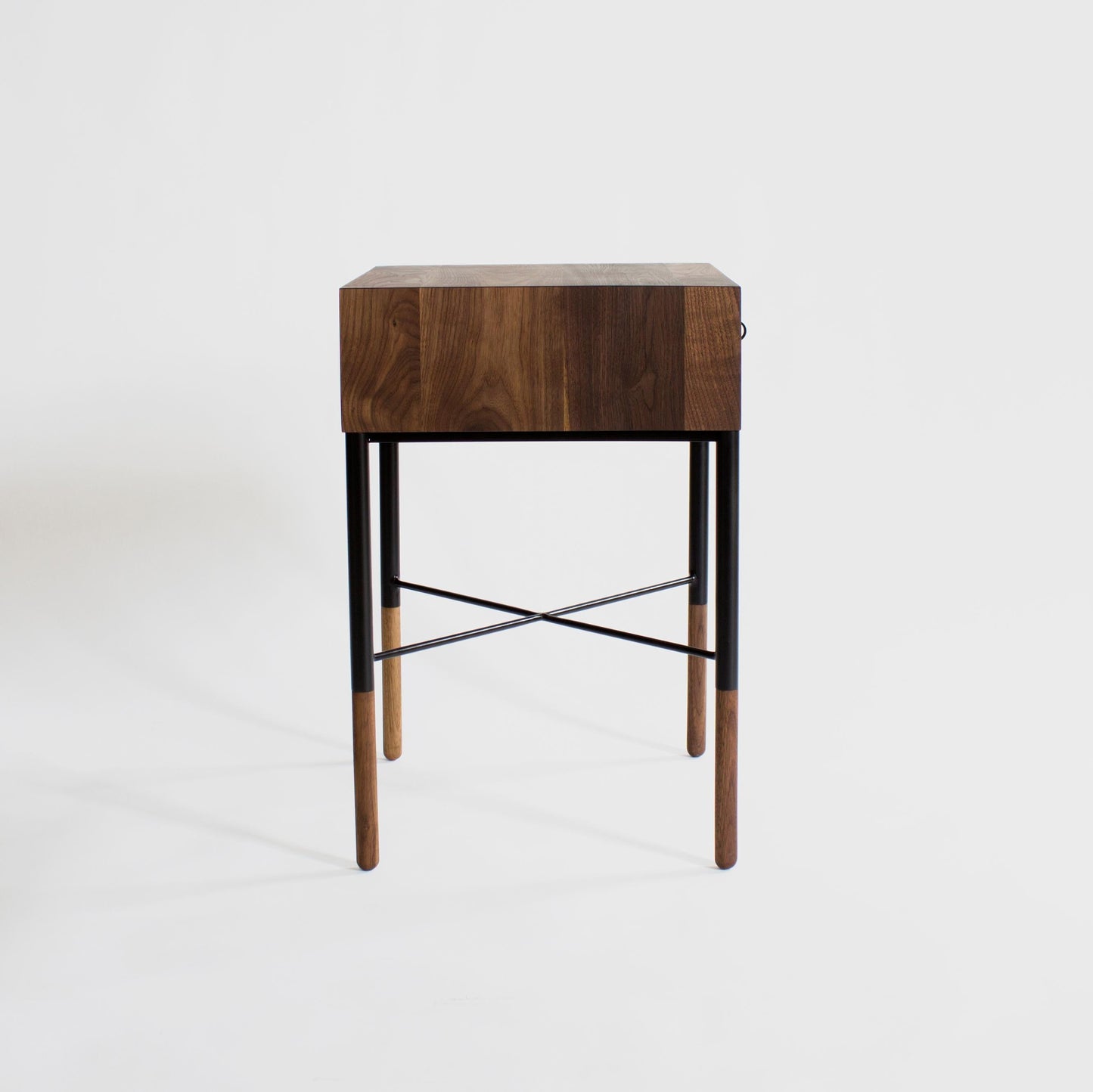 Phillip Walnut Nightstand – Solid Wood with Blackened Steel Accents