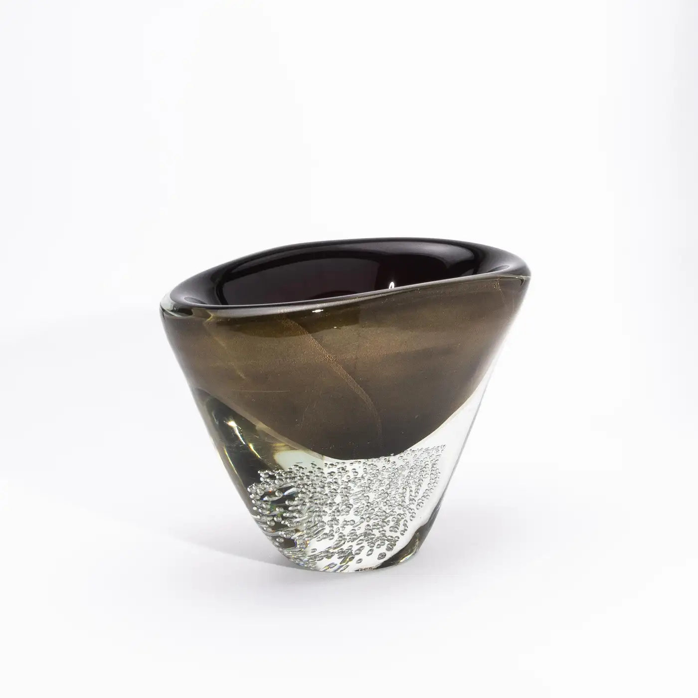 Hand-Blown Modern Murano Bowl in Black with 24-karat Gold Flecks and Bubbles