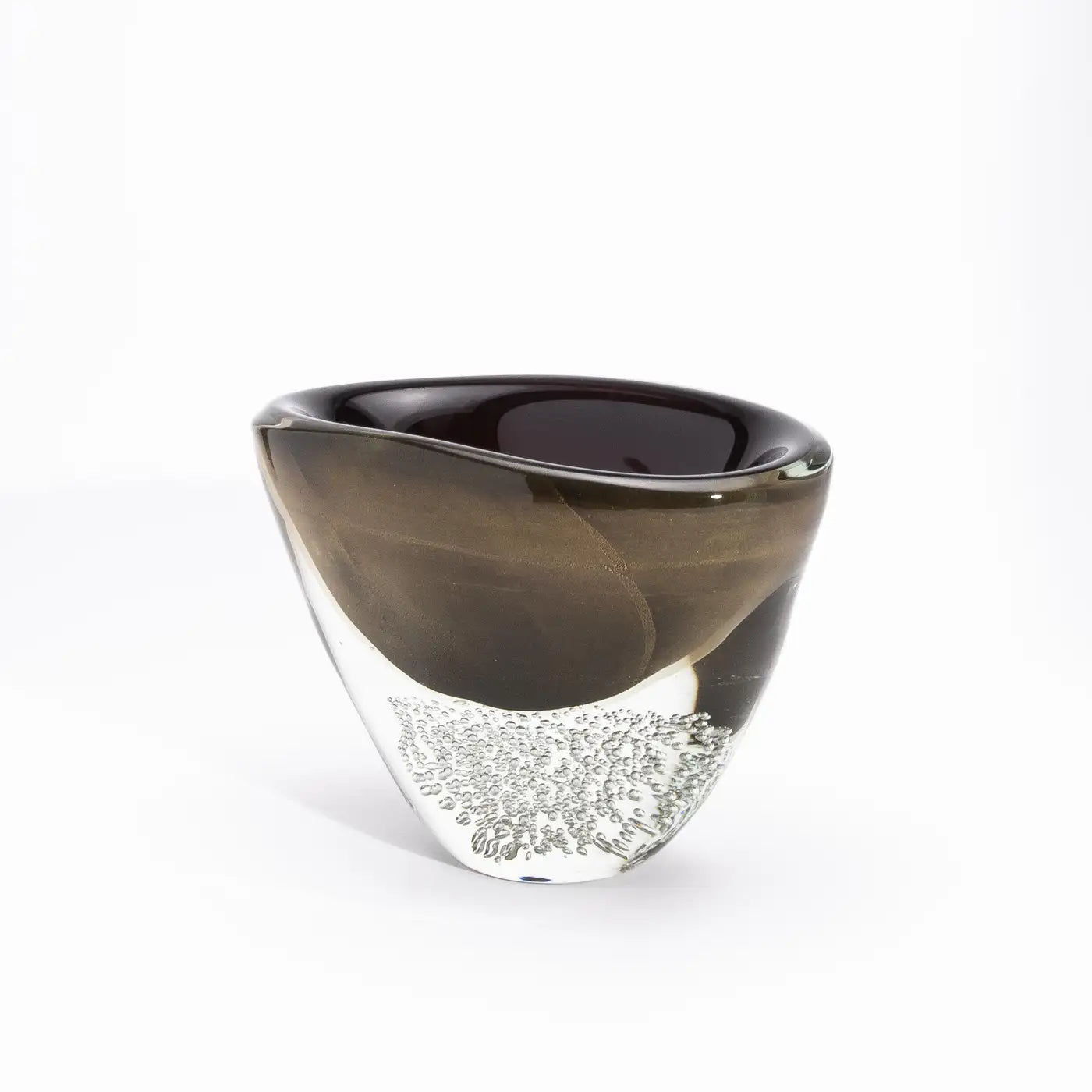 Hand-Blown Modern Murano Bowl in Black with 24-karat Gold Flecks and Bubbles