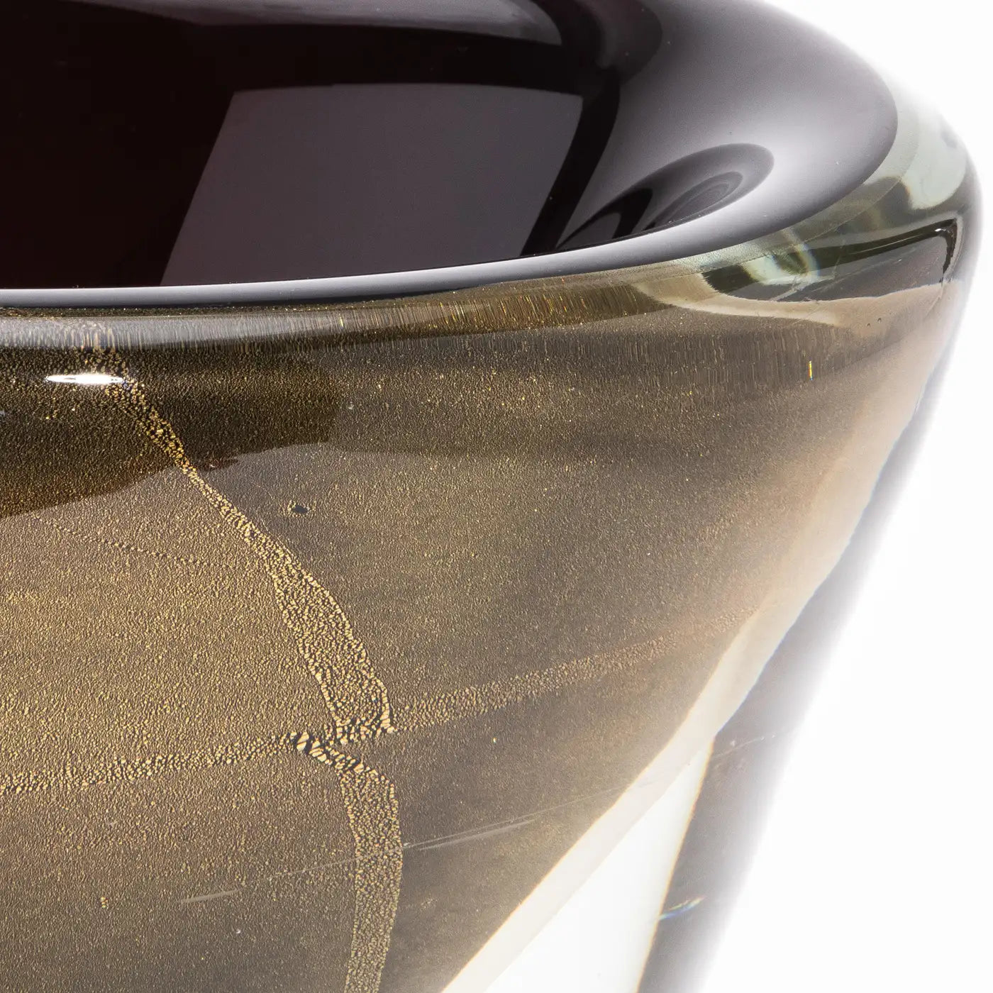 Hand-Blown Modern Murano Bowl in Black with 24-karat Gold Flecks and Bubbles