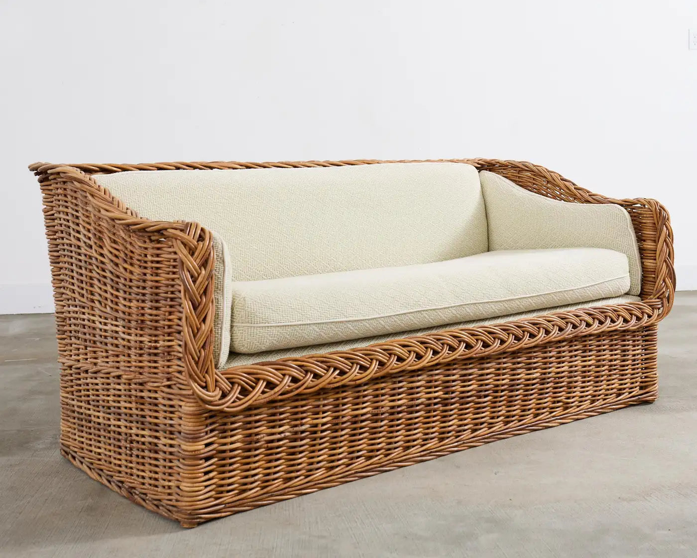 Rattan Settee Armchair in Scalamandre