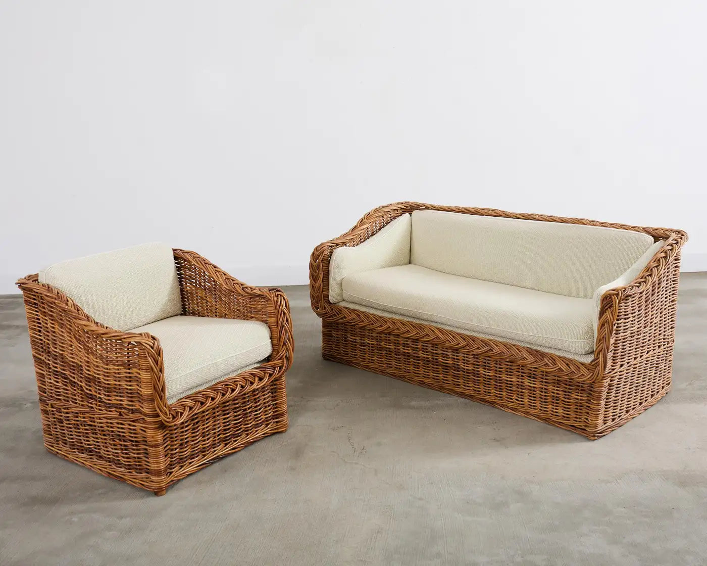 Rattan Settee Armchair in Scalamandre