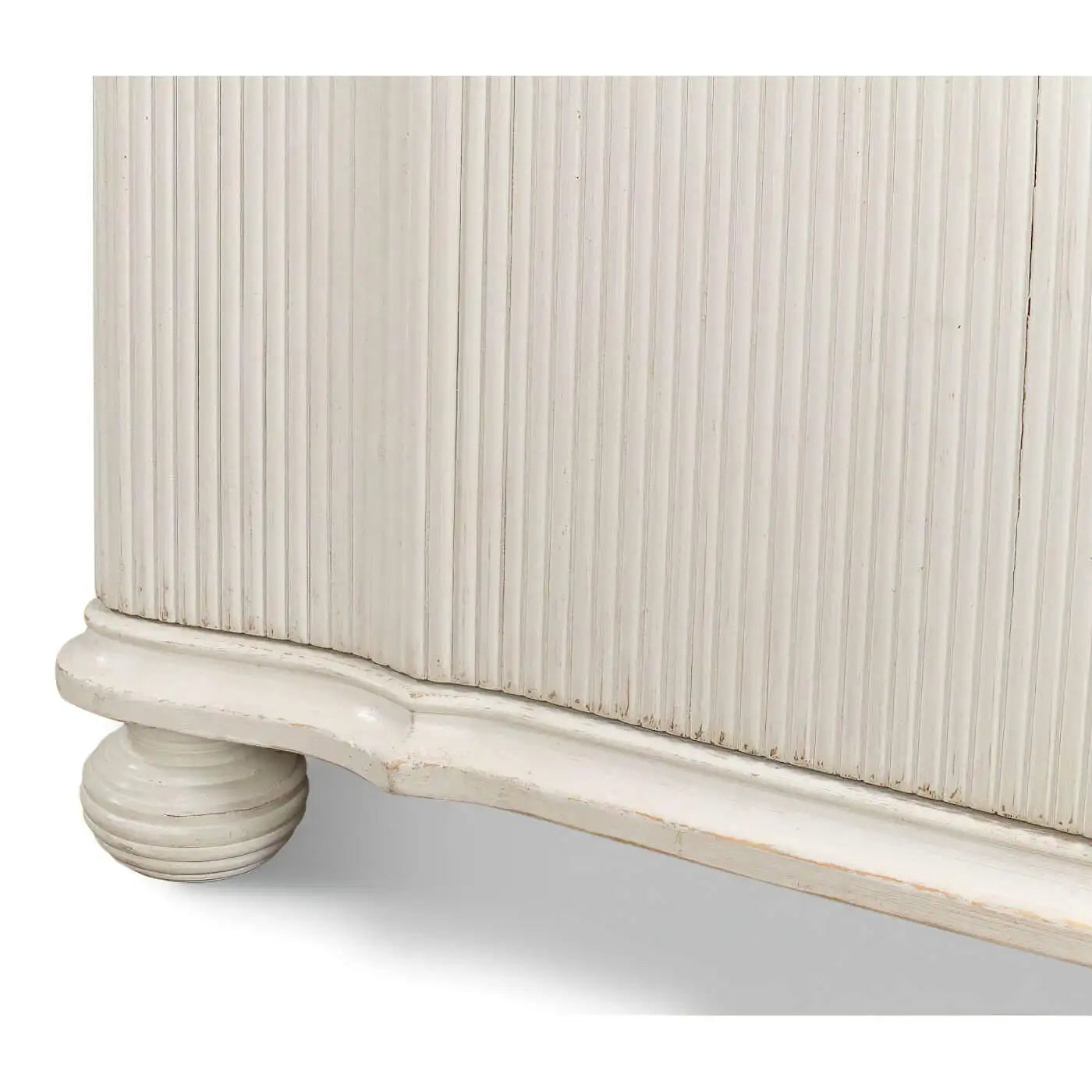 Close-up of a textured wooden surface with a curved edge on a white background