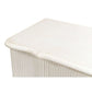 Close-up of a white ceramic sink with a smooth finish on a white background