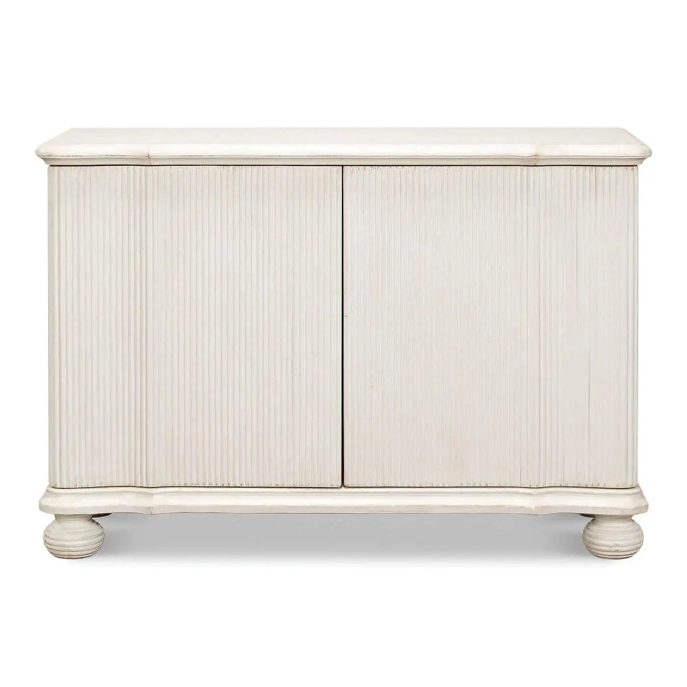 White wooden cabinet with two doors on a white background