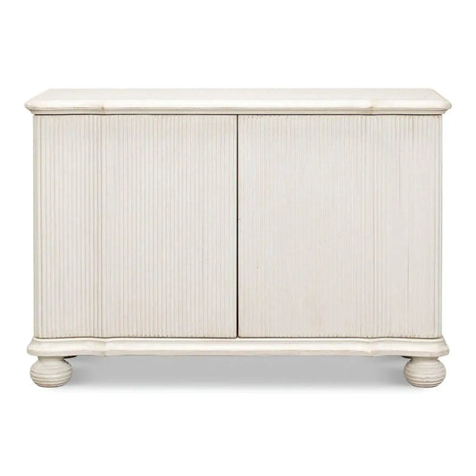 White wooden cabinet with two doors on a white background