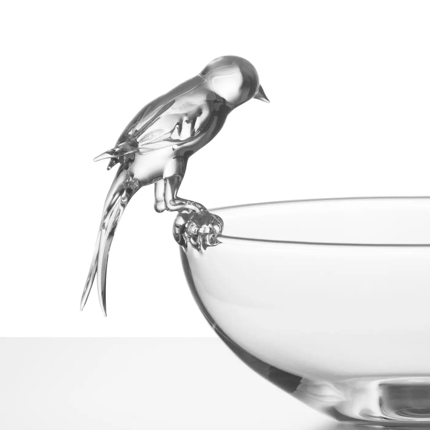 Contemporary Hand Blown Glass Bowl Little Bird Swallow Cute Decorative Crestani
