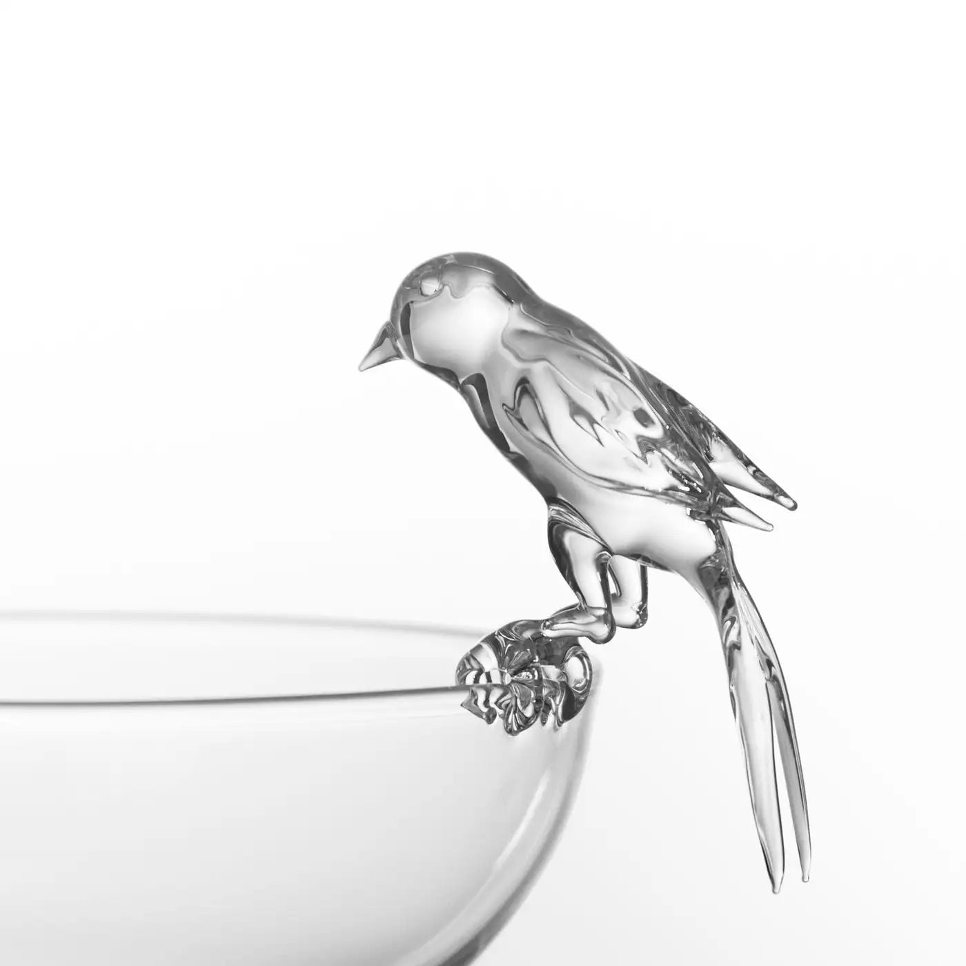 Contemporary Hand Blown Glass Bowl Little Bird Swallow Cute Decorative Crestani