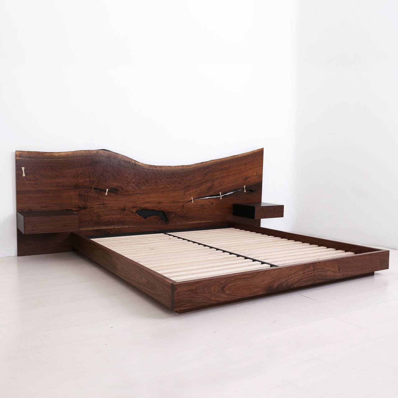 St. Pierre King Bed with Bleached Maple Slab Headboard and Built-in Nightstands