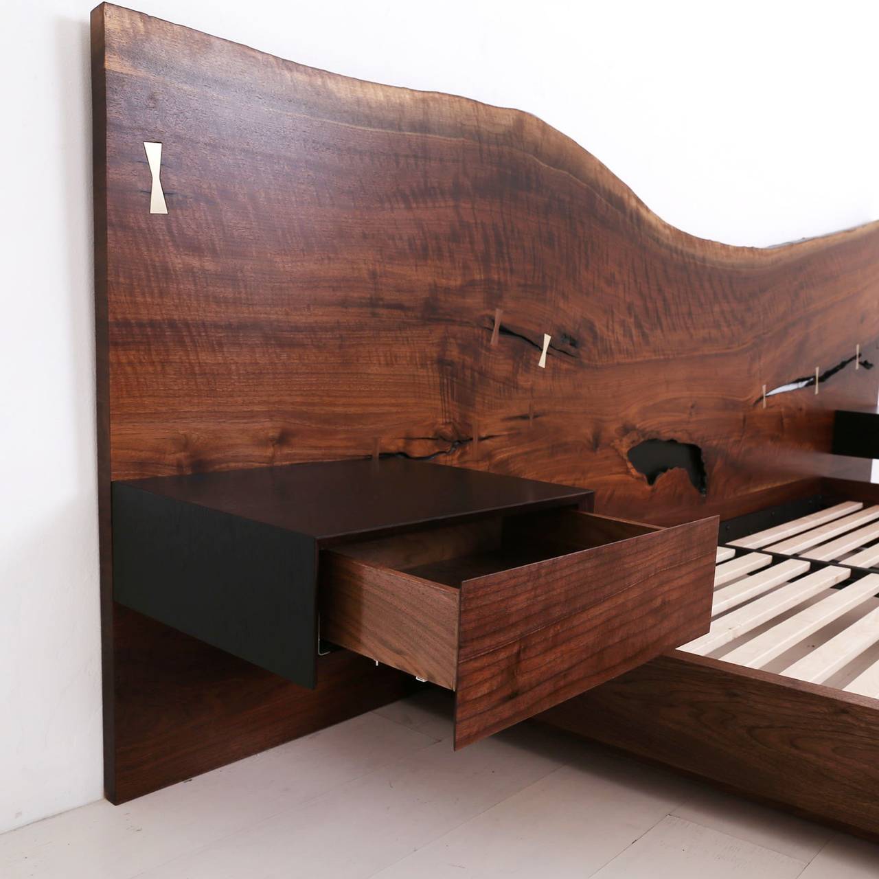 St. Pierre King Bed with Bleached Maple Slab Headboard and Built-in Nightstands