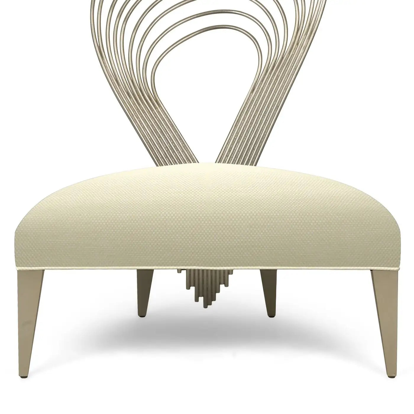 Treble Armchair with Swirls Metal Backrest in Velvet