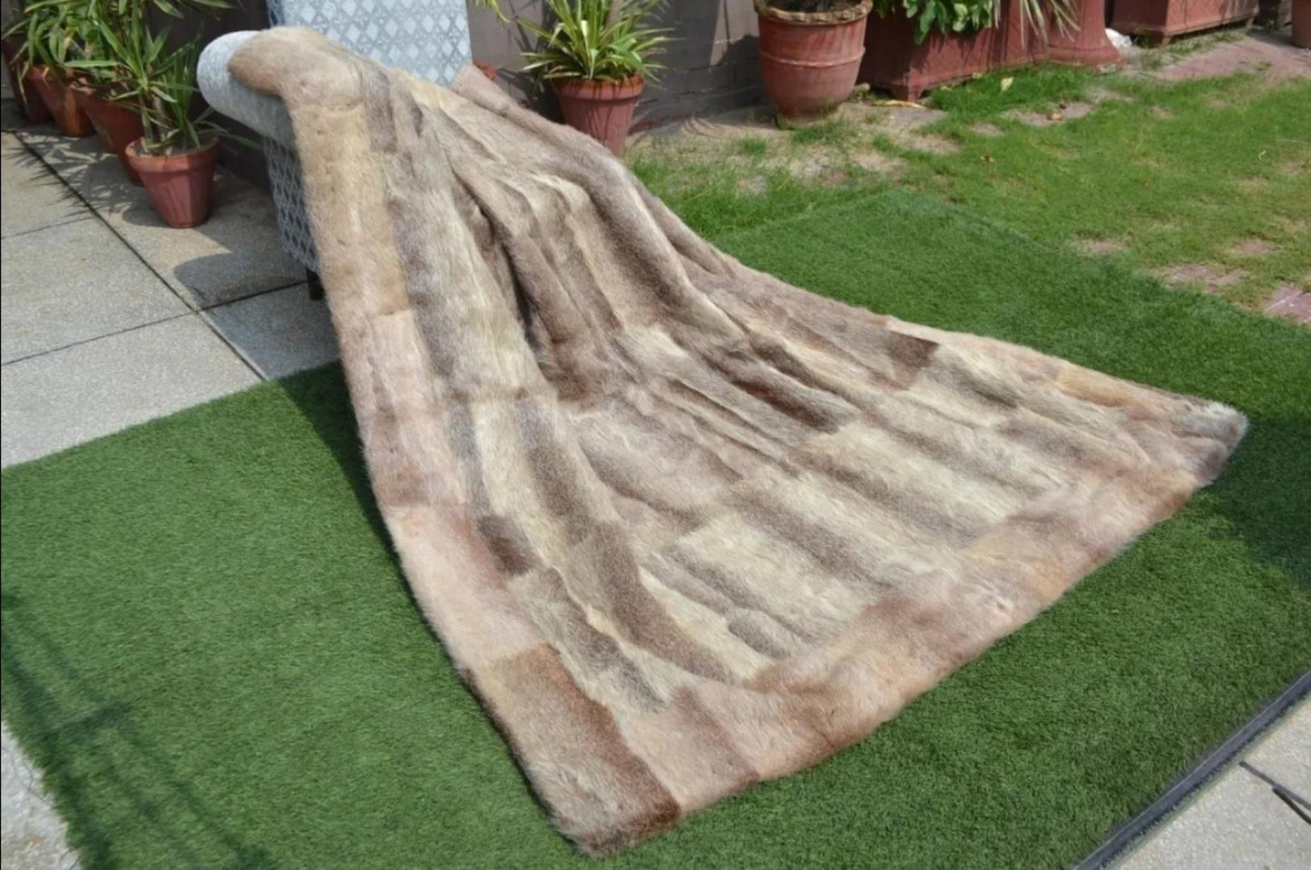 Natural Nutria Beaver Fur King Size Blanket Luxury Fur Throw