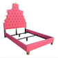 Custom Upholstered Queen Raspberry Schumacher Antique Mirrored queen bed frame