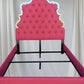 Custom Upholstered Queen Raspberry Schumacher Antique Mirrored queen bed frame