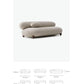 Beige sofa with dimensions on a white background