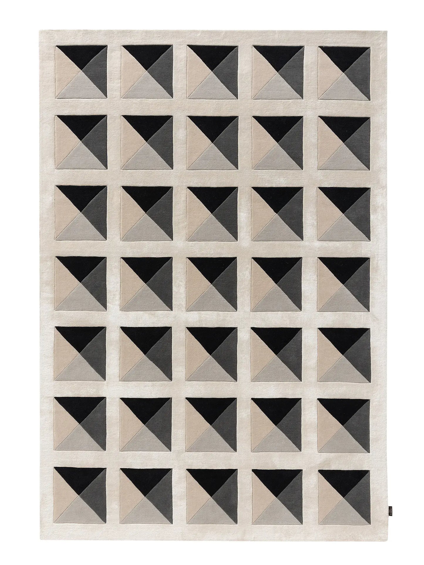 Luxury Cream & Grey Wool-Lyocell Statement Rug