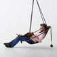 Modern Thick Oil Tan Leather Sling Hanging Chair with Powder-Coated Steel Frame