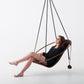 Modern Thick Oil Tan Leather Sling Hanging Chair with Powder-Coated Steel Frame