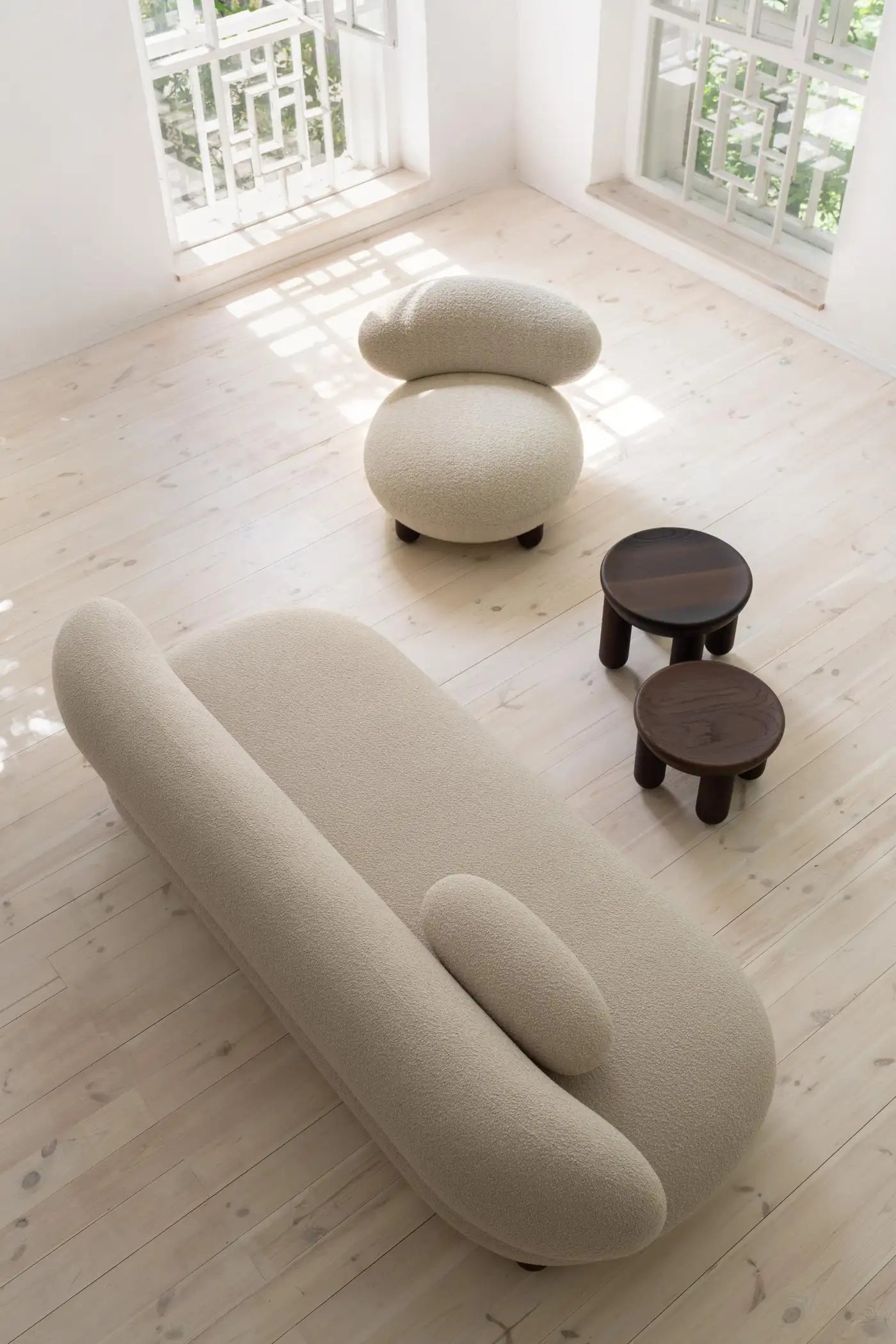 Flock Minimalist Lounge Sofa in Bouclé