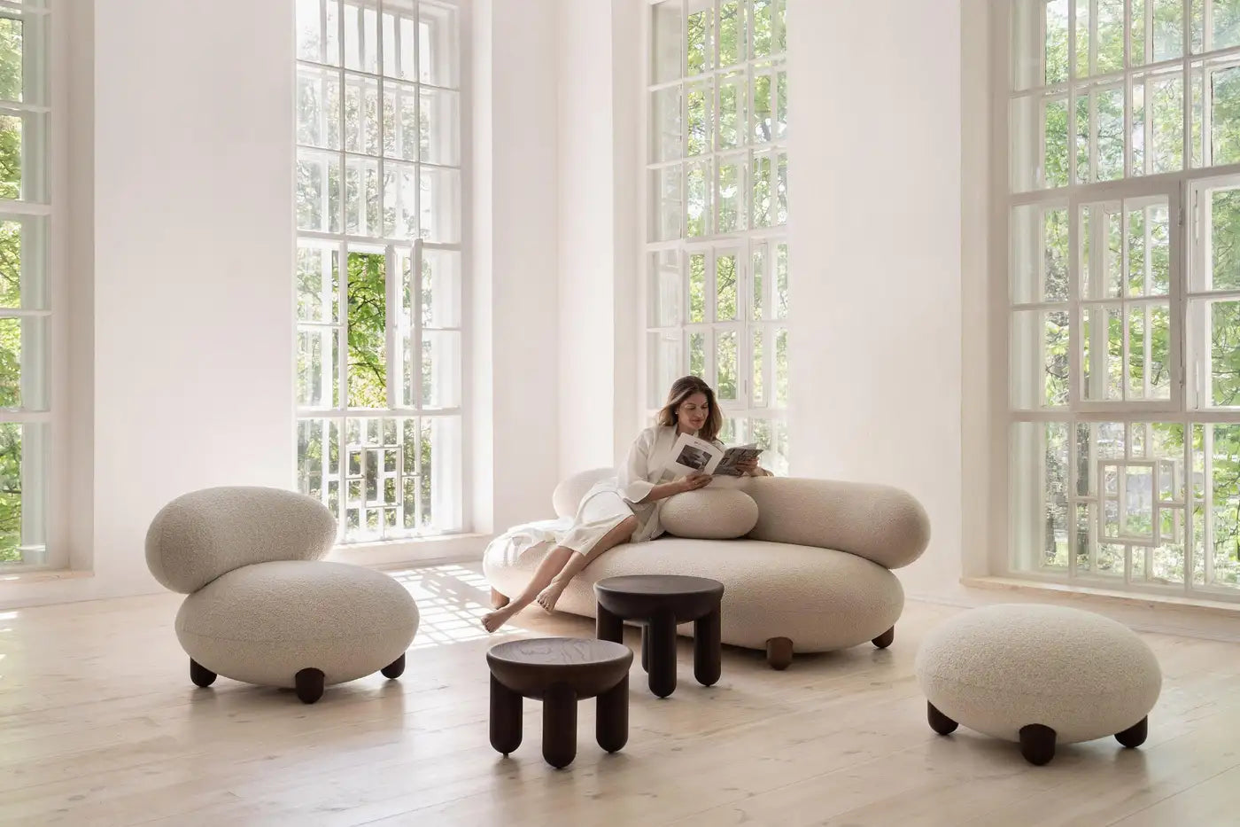 Flock Minimalist Lounge Sofa in Bouclé