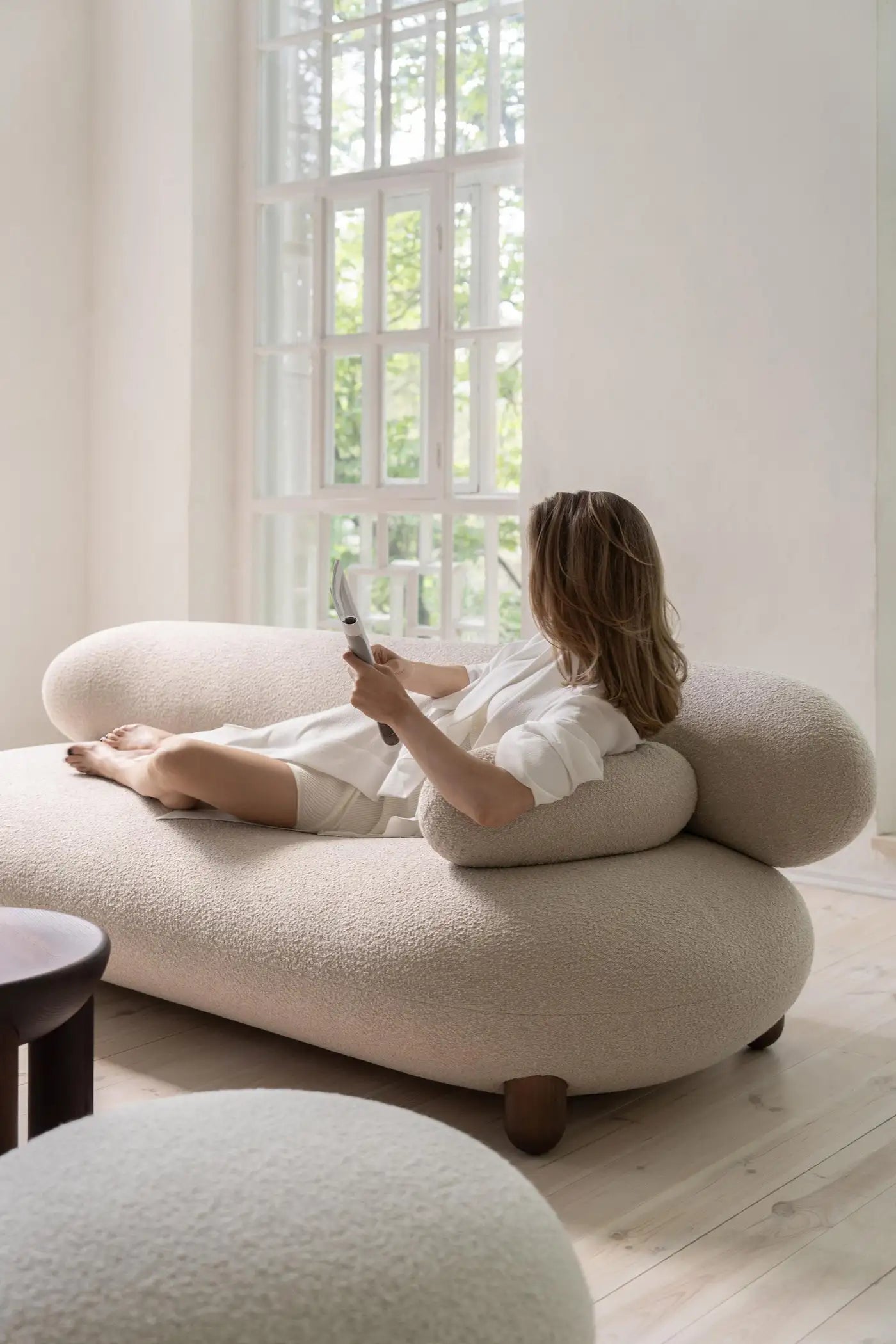 Flock Minimalist Lounge Sofa in Bouclé