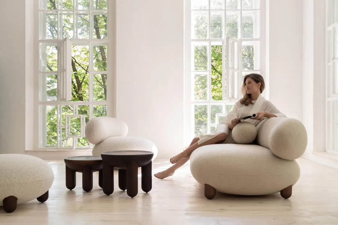 Flock Minimalist Lounge Sofa in Bouclé