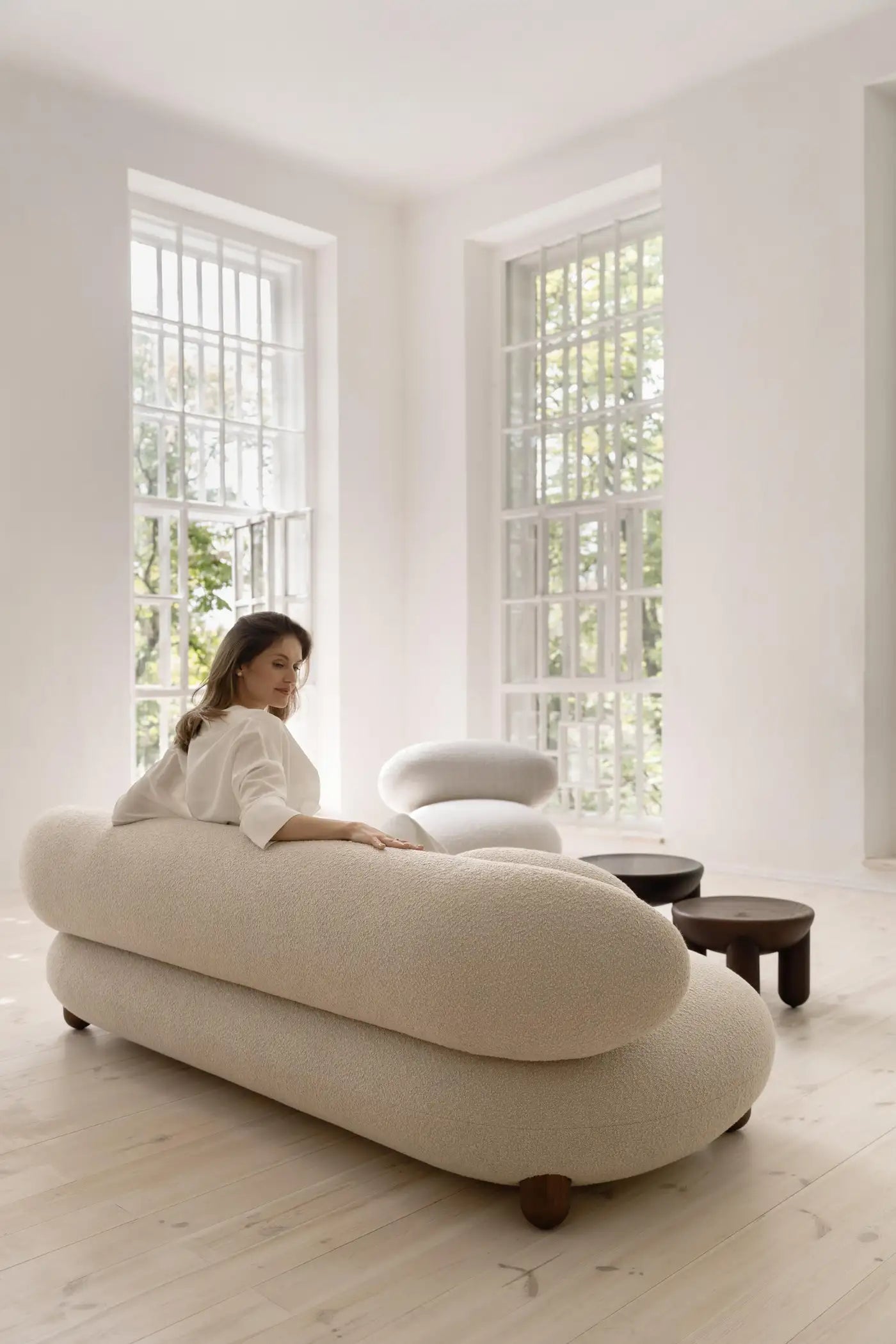 Flock Minimalist Lounge Sofa in Bouclé