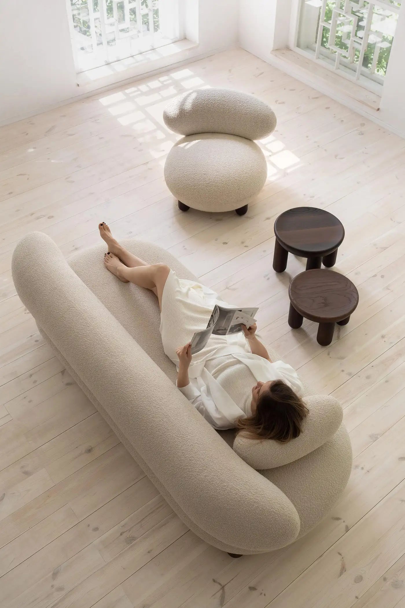 Flock Minimalist Lounge Sofa in Bouclé