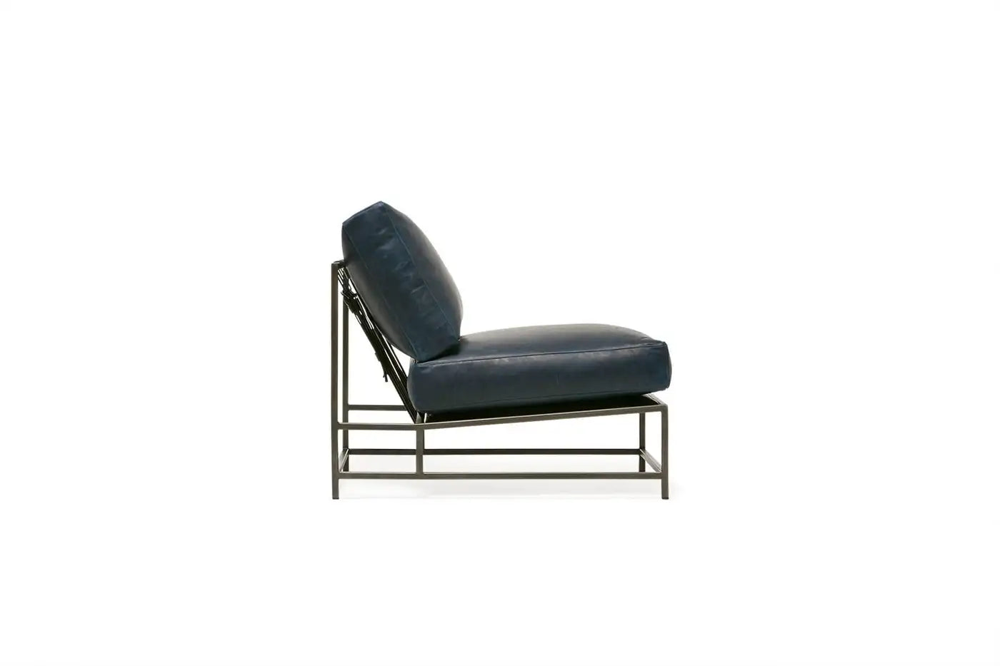 Blue chair with metal frame on a white background