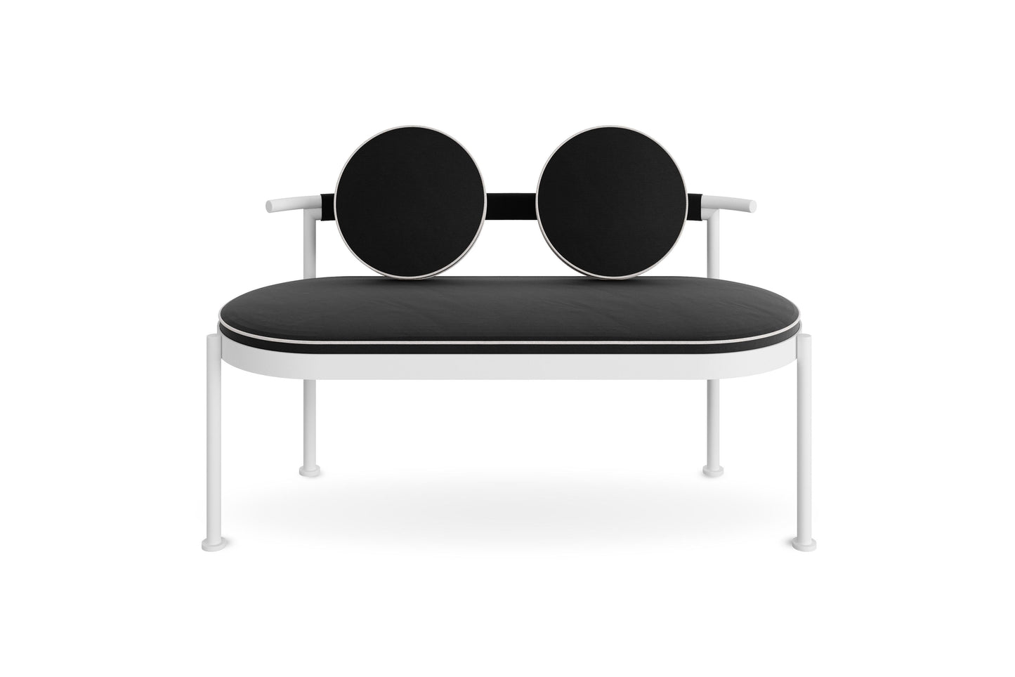 Black Steel Outdoor Bench with Water-Resistant Fabric Backrest – Two-Seater
