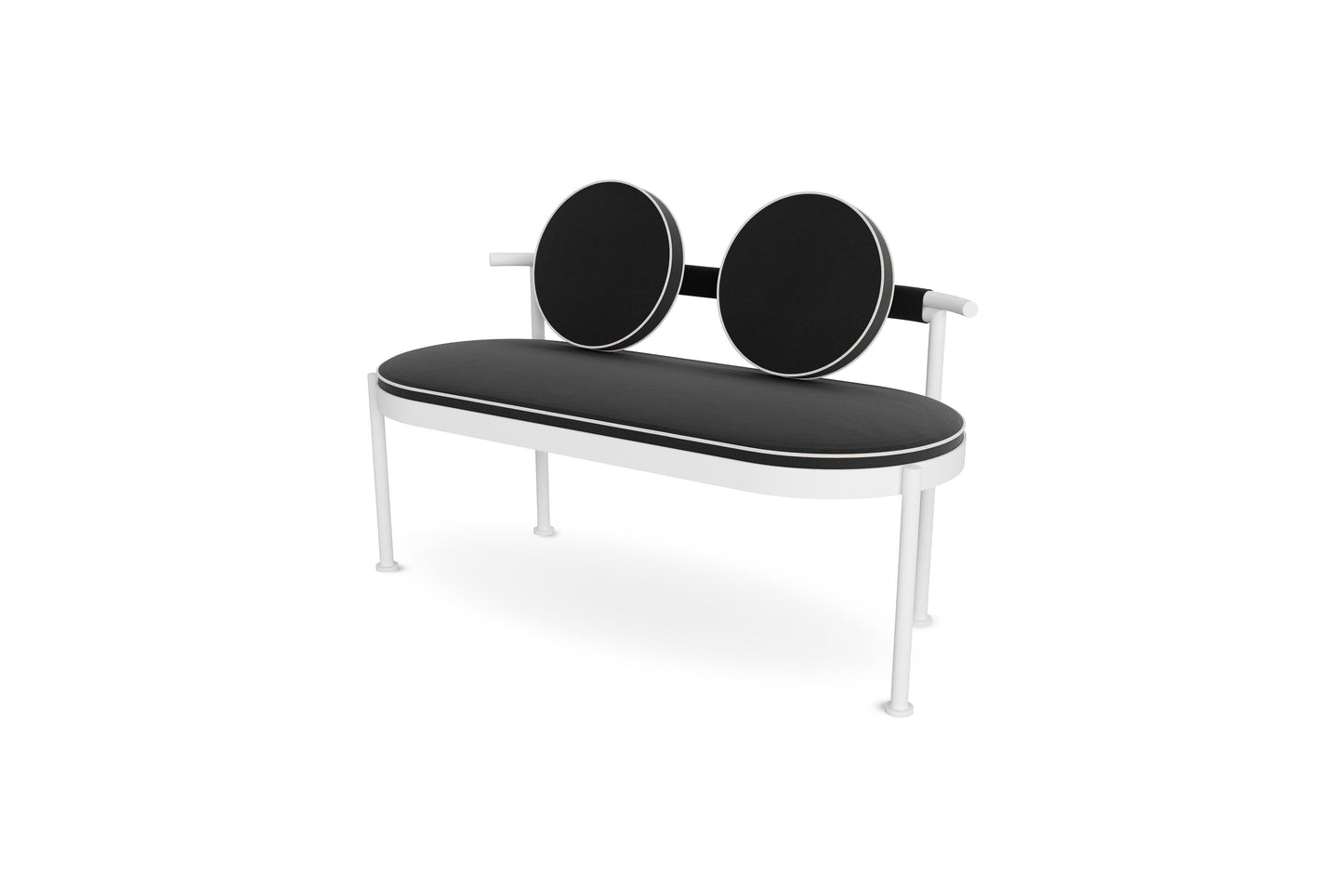 Black Steel Outdoor Bench with Water-Resistant Fabric Backrest – Two-Seater