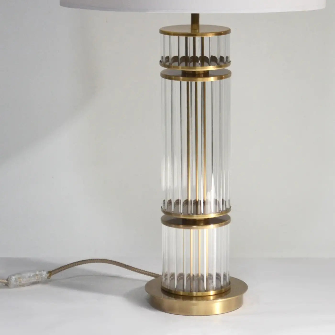Column Lamp hand made of Reeded Glass and Antique Brass