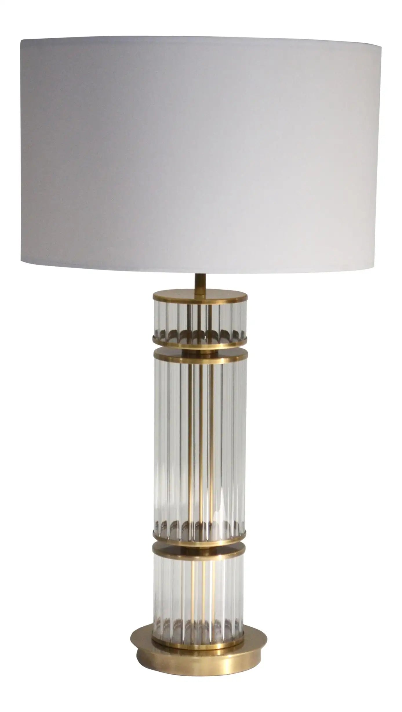 Column Lamp hand made of Reeded Glass and Antique Brass