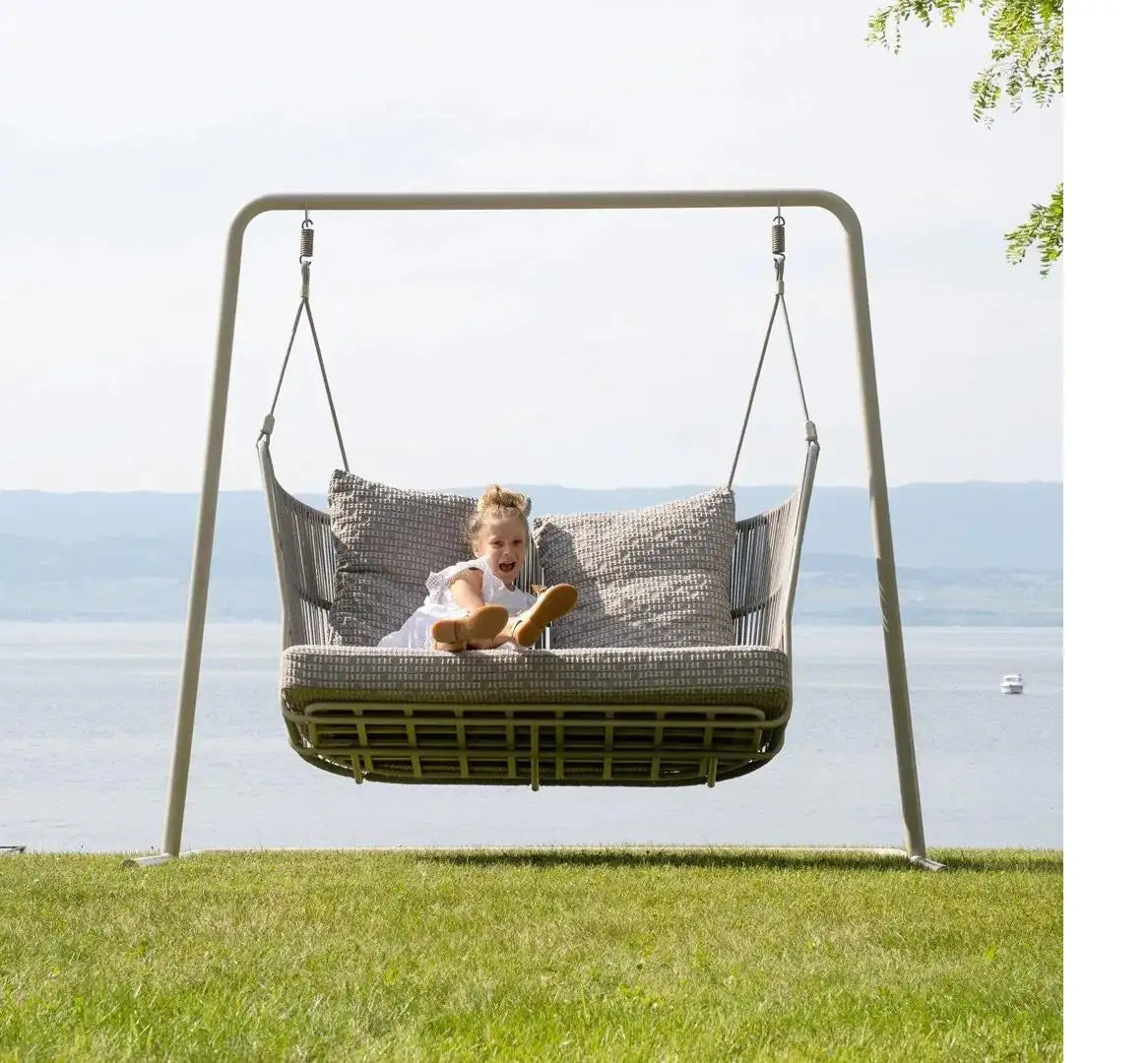 Outdoor Swinging Sofa with Custom Rope & Fabric Colors