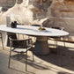 Outdoor Elliptical Dining Table with Brushed Travertine Effect
