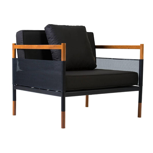 Minimalist Outdoor Lounge Chair in Hardwood, Metal & Batyline Fabric – Skyfolding Collection by Simonini