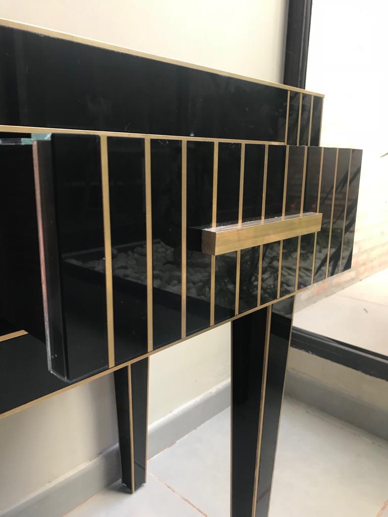 Mirrored Nightstand – Black Mirror with Chrome Accents