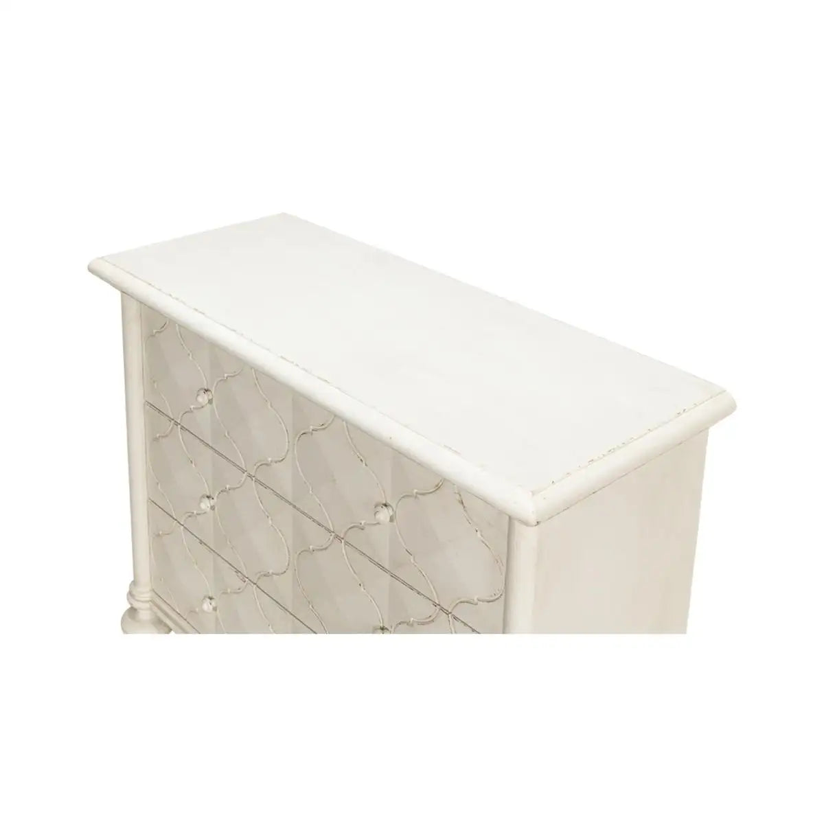 White dresser with marble-like pattern on a white background