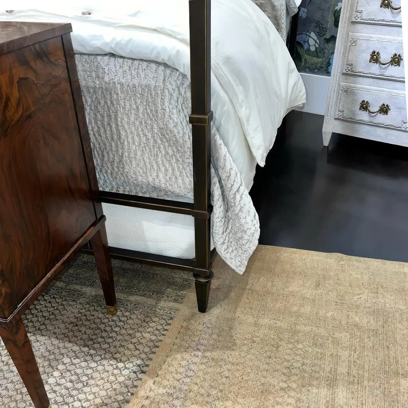 King French Metal Canopy Bed with Upholstered Headboard