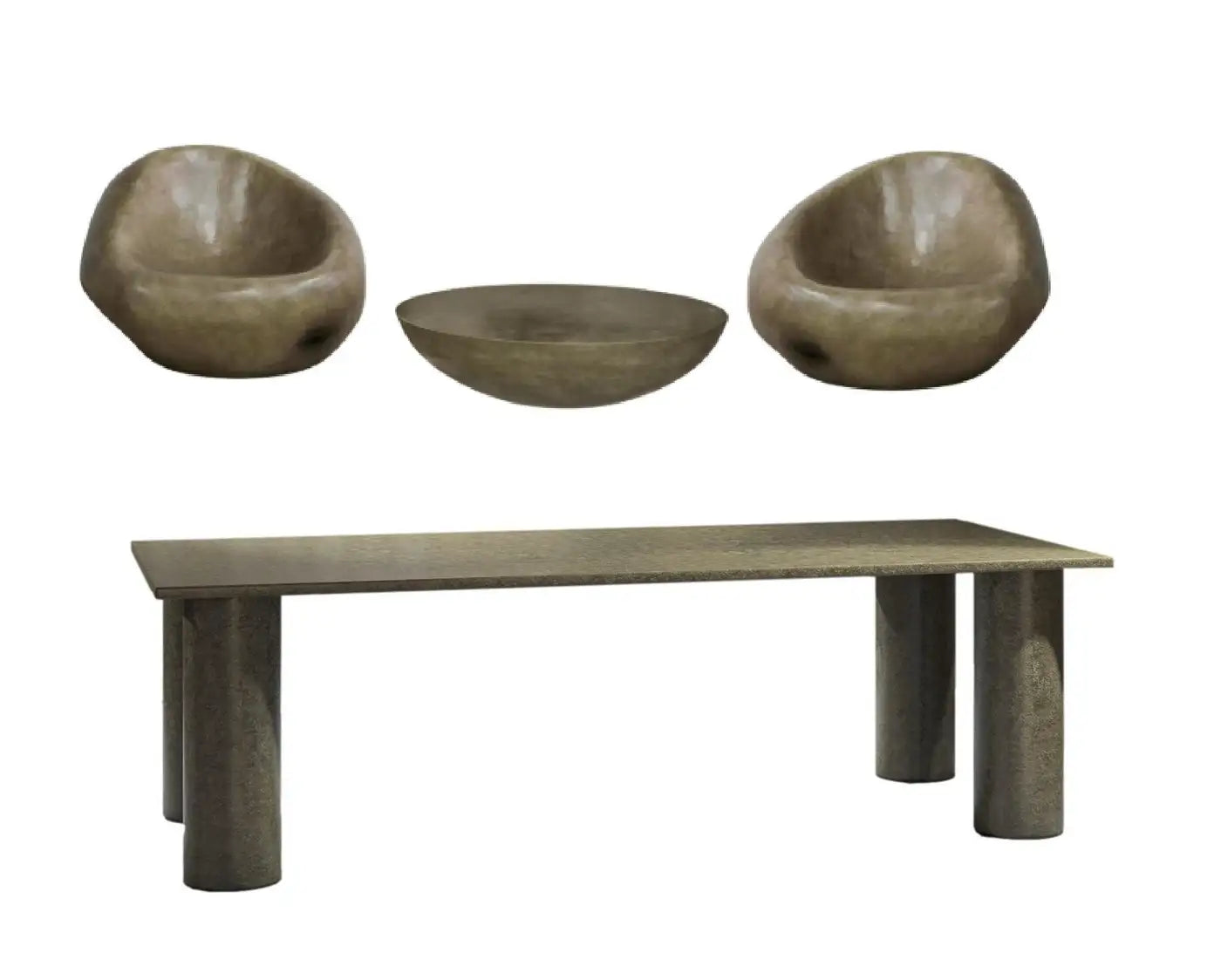 Made To Order Brutalist Outdoor Dining Table, Aged Finish