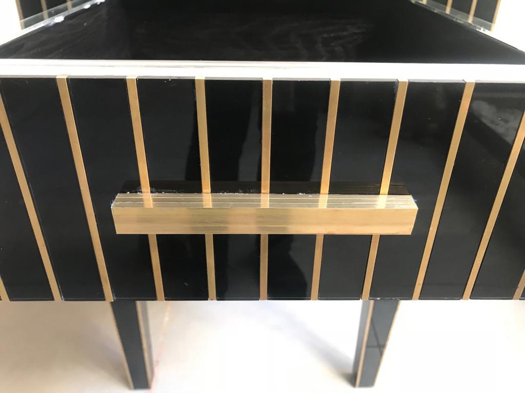 Mirrored Nightstand – Black Mirror with Chrome Accents