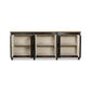 Wooden cabinet with open doors on a white background