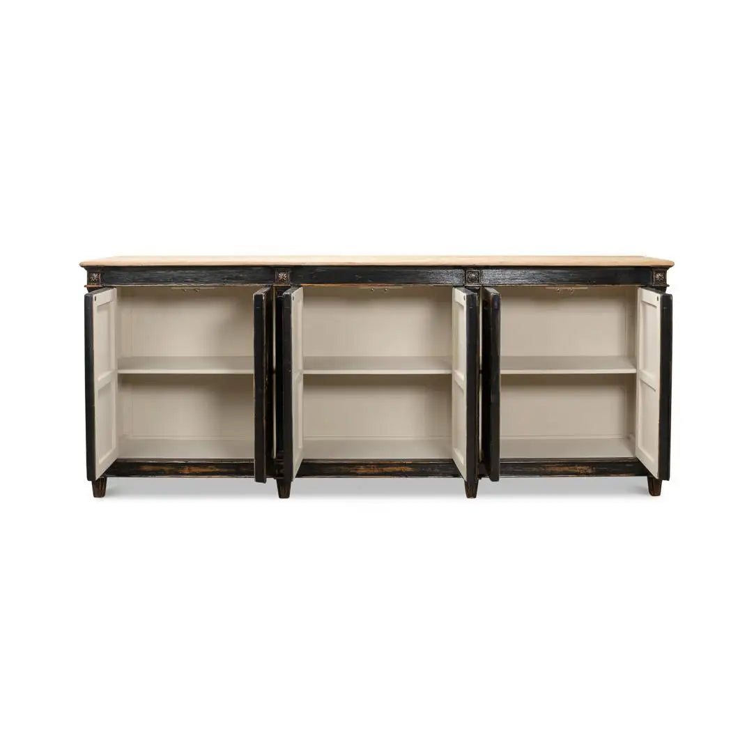 Wooden cabinet with open doors on a white background