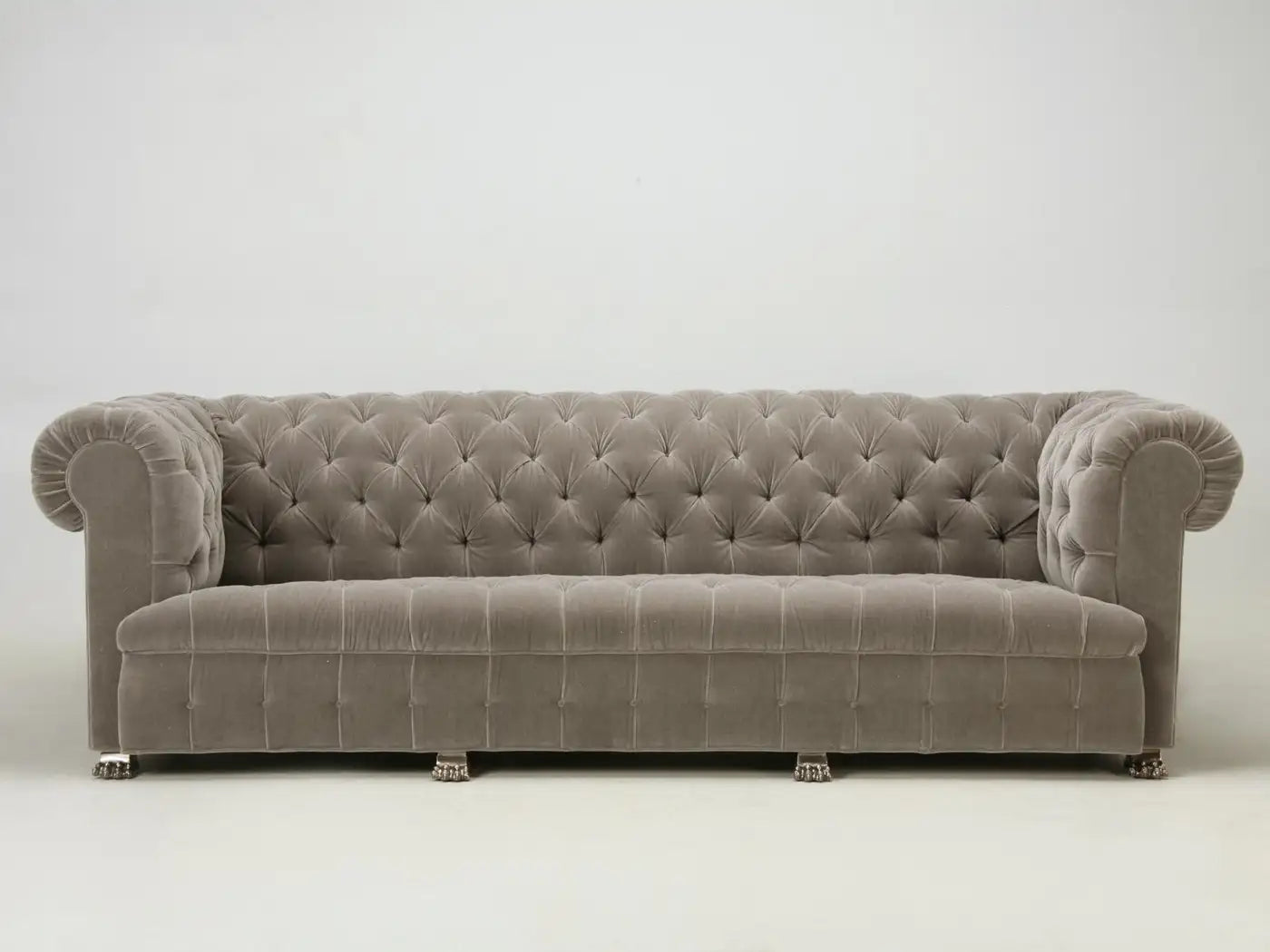 Custom Built Chesterfield Sofa in Mohair with Solid Bronze Nickel Plated Feet
