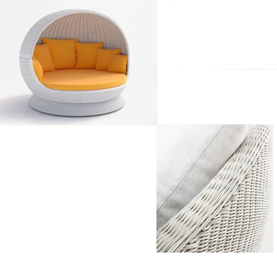 360° Rotating Scoop Daybed Handwoven Wicker Outdoor Lounger